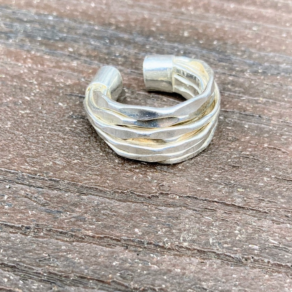 Vintage Sterling Silver 925 Multi Band 7 Bands Brutalist Modern Ring size 6 - Picture 4 of 11